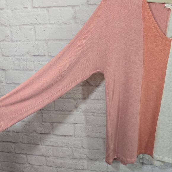 M Lou & Grey Pink Oatmeal Colorblock Sweater Top Size S Lightweight V Neck Soft - Picture 4 of 9